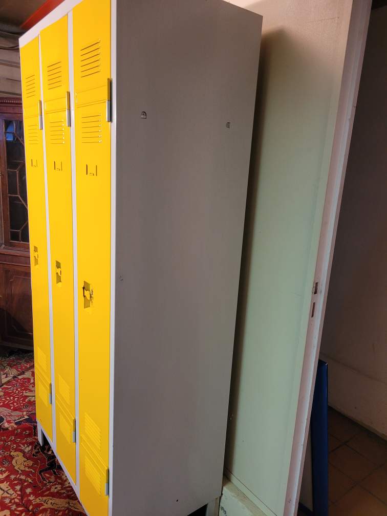 Yellow and beige metal cabinet