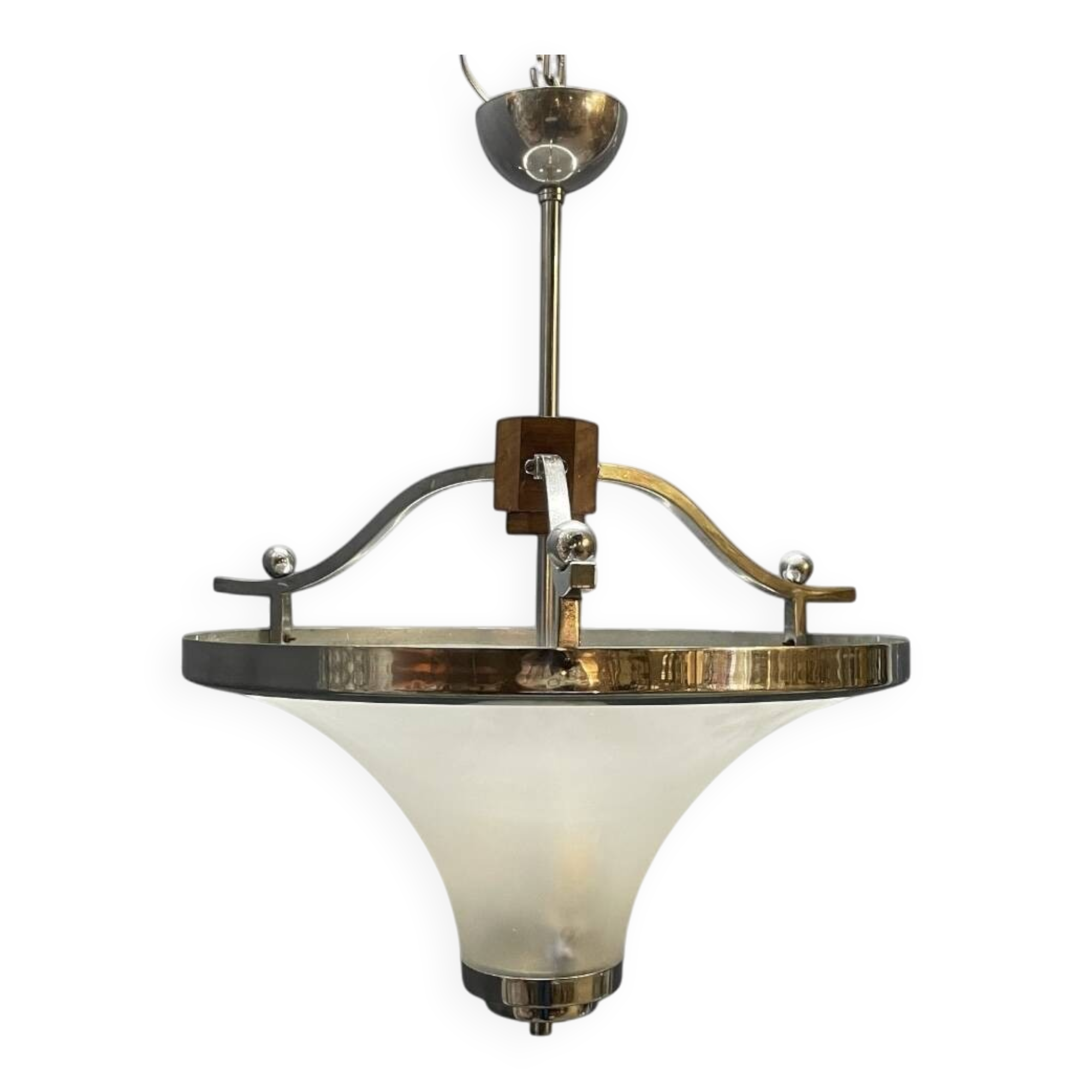 Art Deco Chrome and Murano Glass Pendant Light, Italy, 1950s