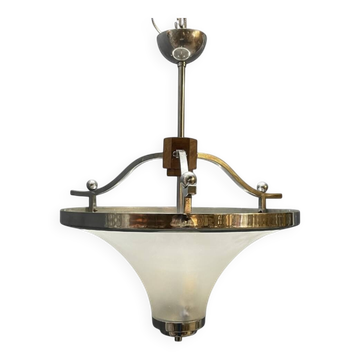 Suspension Art Déco en chrome et verre de Murano, Italie années 1950