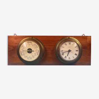 Ensemble horloge & baromètre sur bois
