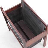 Scandinavian magazine rack in Rio rosewood and leather