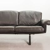 De Sede Black Leather Strap Stitched Three-Seat Sofa DS31. Switzerland, 60s