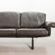 De Sede Black Leather Strap Stitched Three-Seat Sofa DS31. Switzerland, 60s
