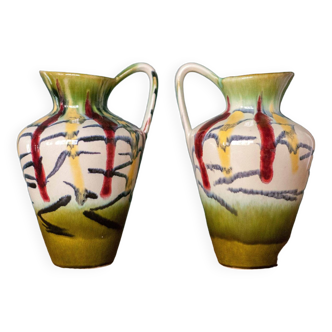 Pair of vintage ceramic vase U-Keramik 1505/20 West Germany, vase with handle, collection, pottery