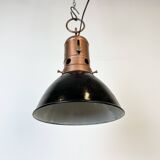 Industrial Italian Black Enamel Factory Lamp with Iron Top, 1950s