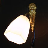 Wall lamp with swan neck swan neck, white opaline tulip brass, art deco