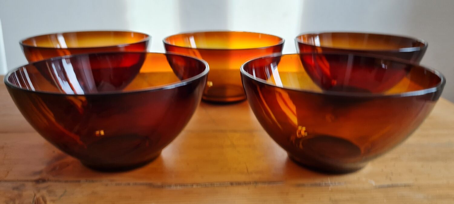 Set de 6 bols en verre ambré arcopal