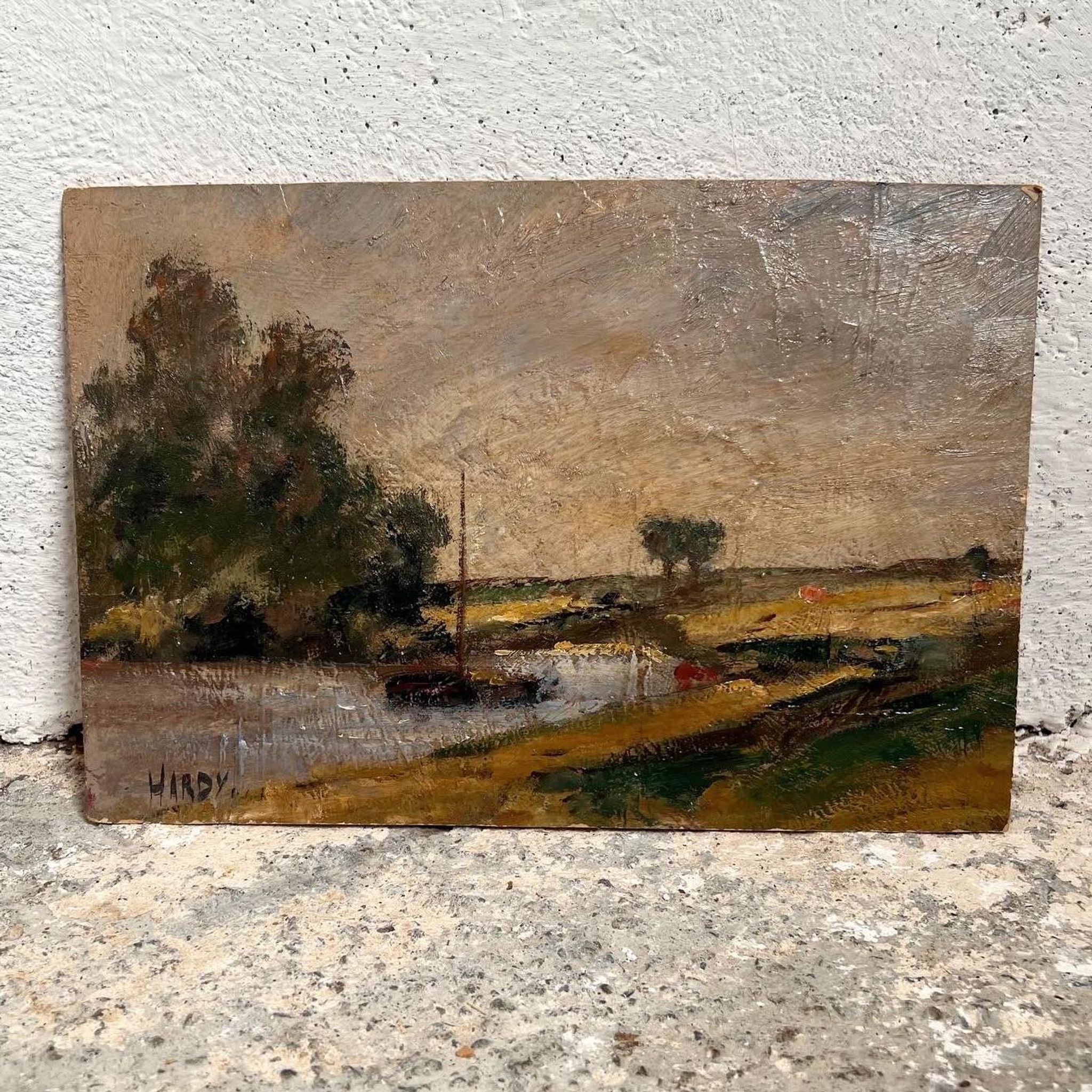 Peinture gabare sur rivière campagne française