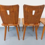 Set of 4 vintage brutalist wooden chairs from the 60s