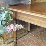 Old French farmhouse table in walnut, turned legs, waxed finish