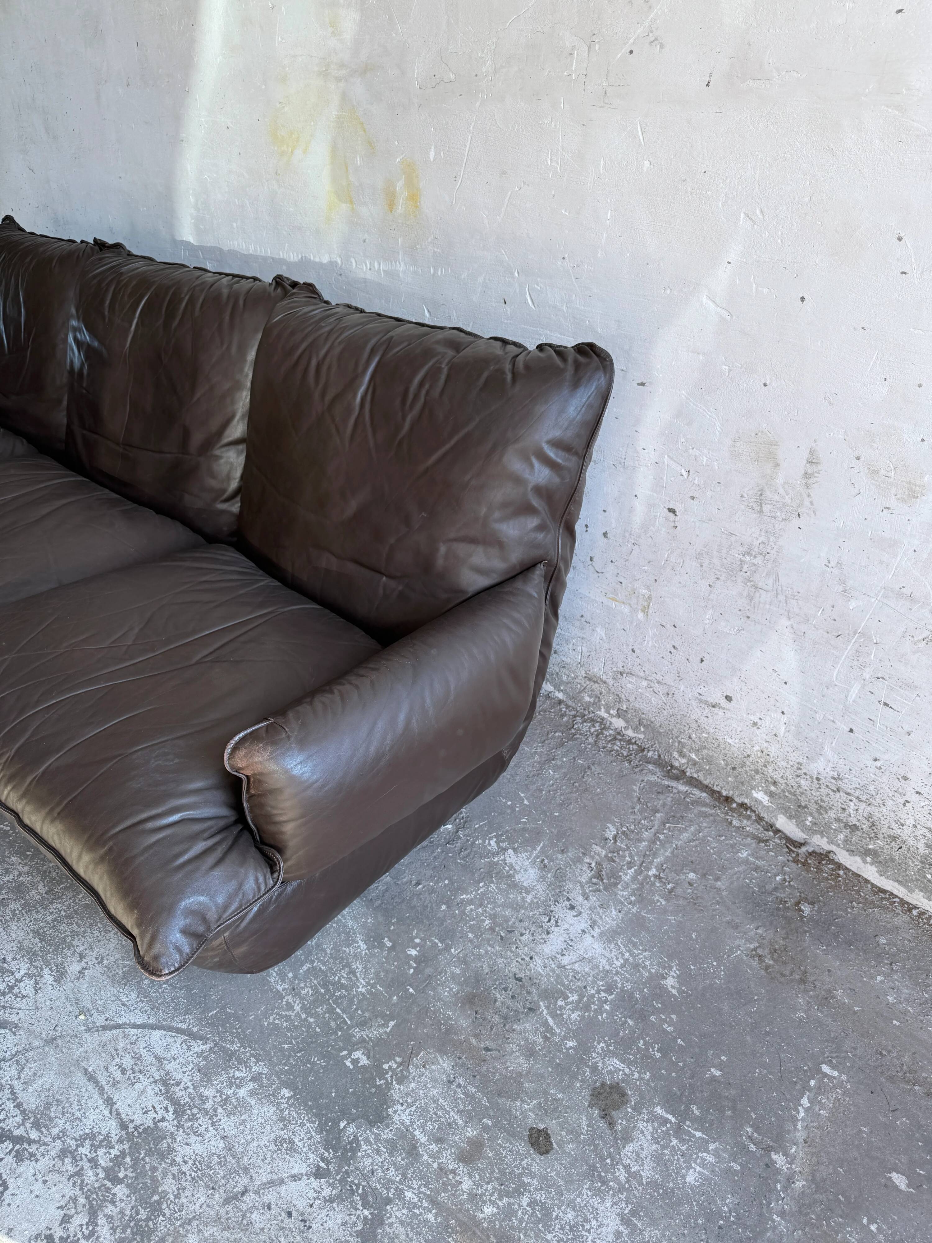 Michel Cadestin 1970s Dark Brown Leather 4-Piece Modular Sofa for Airborne