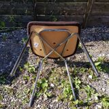 Pair of Vintage 1970s Chrome Metal Chairs with Brown Fabric #D