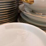 table service art deco limoges porcelain white border blue and gold 61 pieces signed