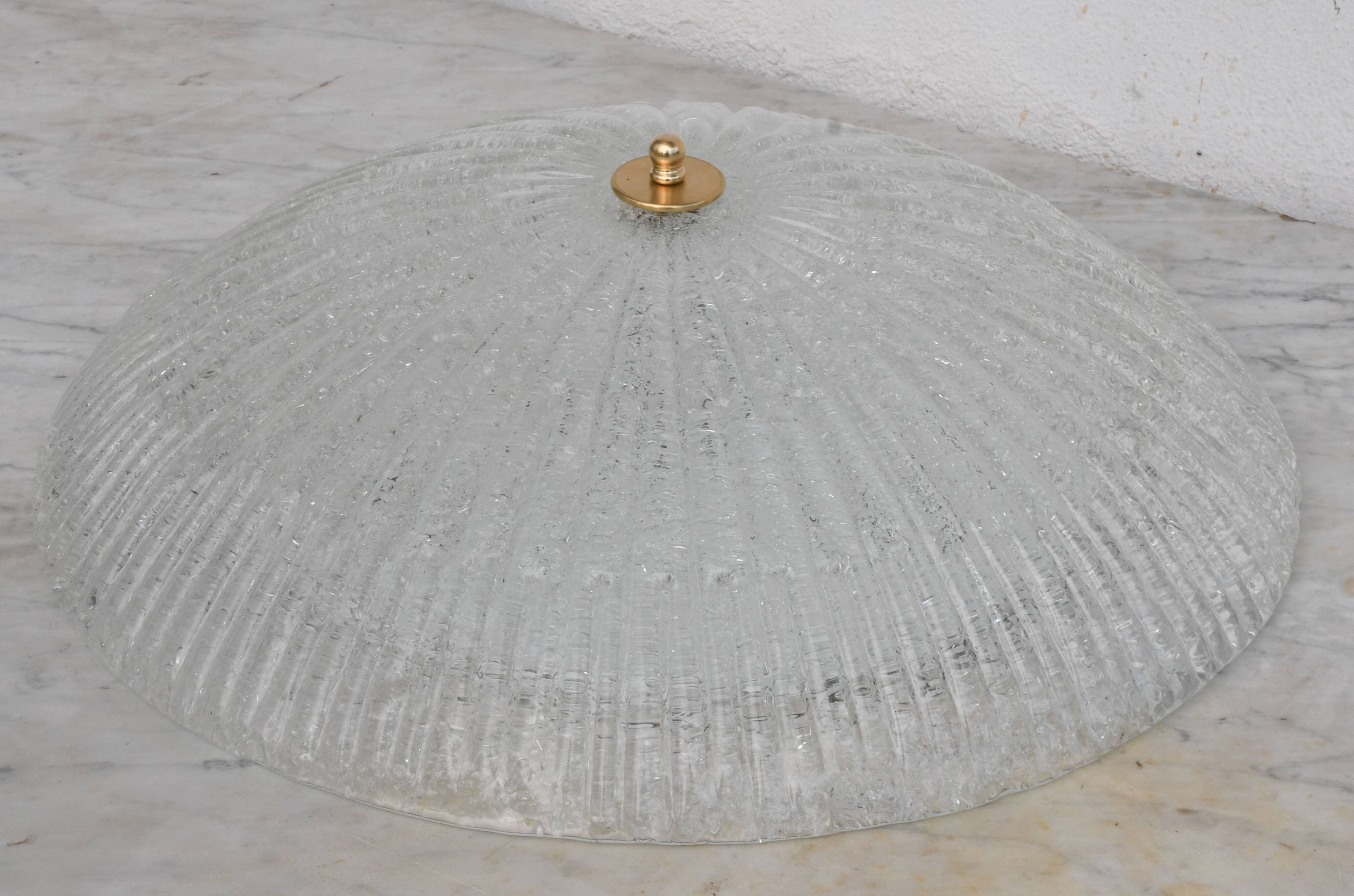 Vintage Italian Transparent Murano Glass Flush Mount Light