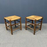 Set of Dutch beechwood stools with rush seat