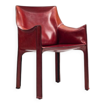 Fauteuil de salle à manger Cab 413 en cuir de Mario Bellini, Cassina, Italie, 1977.
