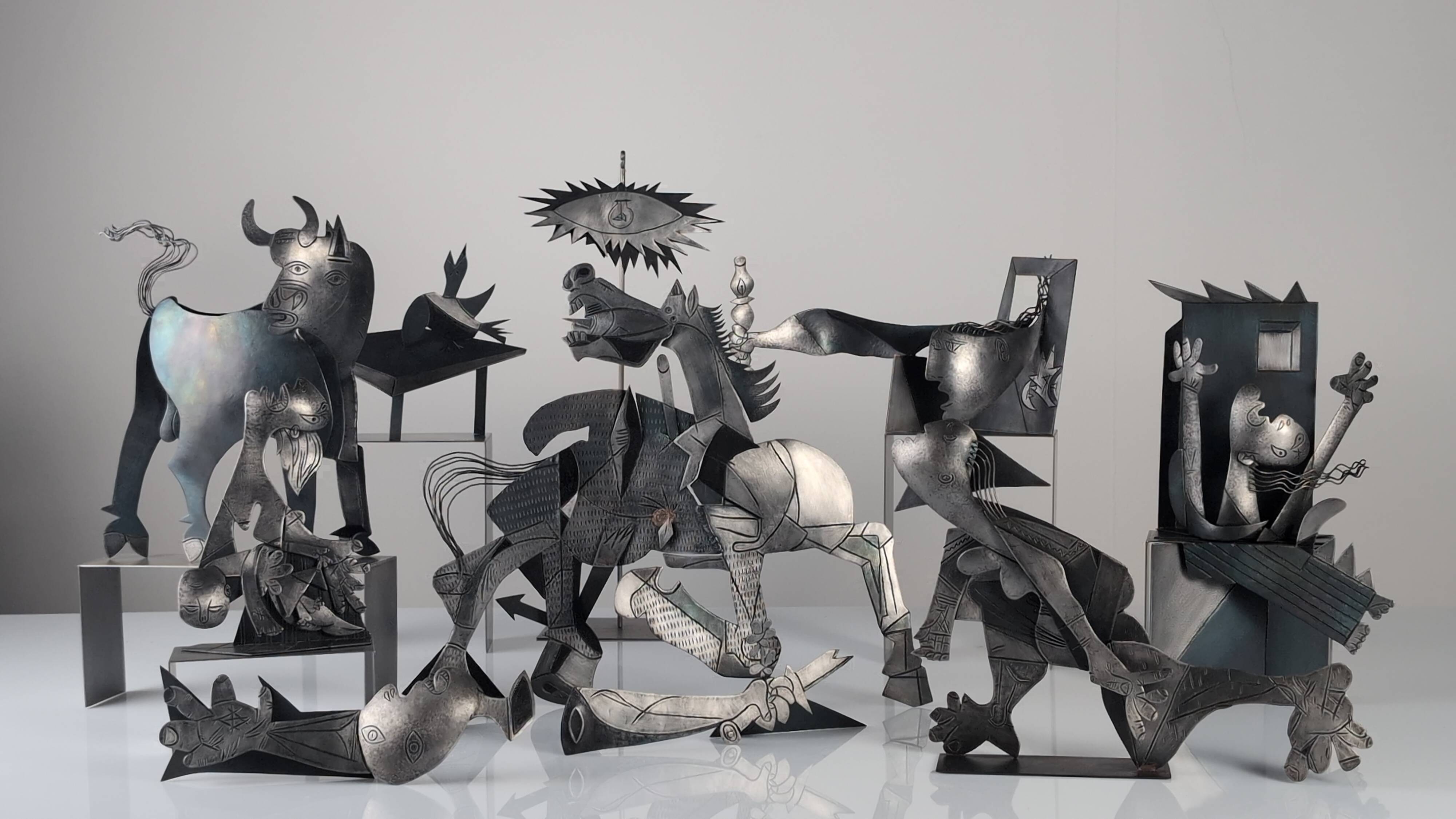 Sculptural Group "After Picasso" in Metal, Guernica Tribute, Late 20th Cent