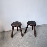 Pair of tripod stools in oak