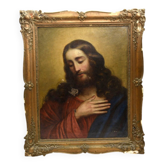 Antique Oil Painting 18th Century Jesus Christ - Original Frame