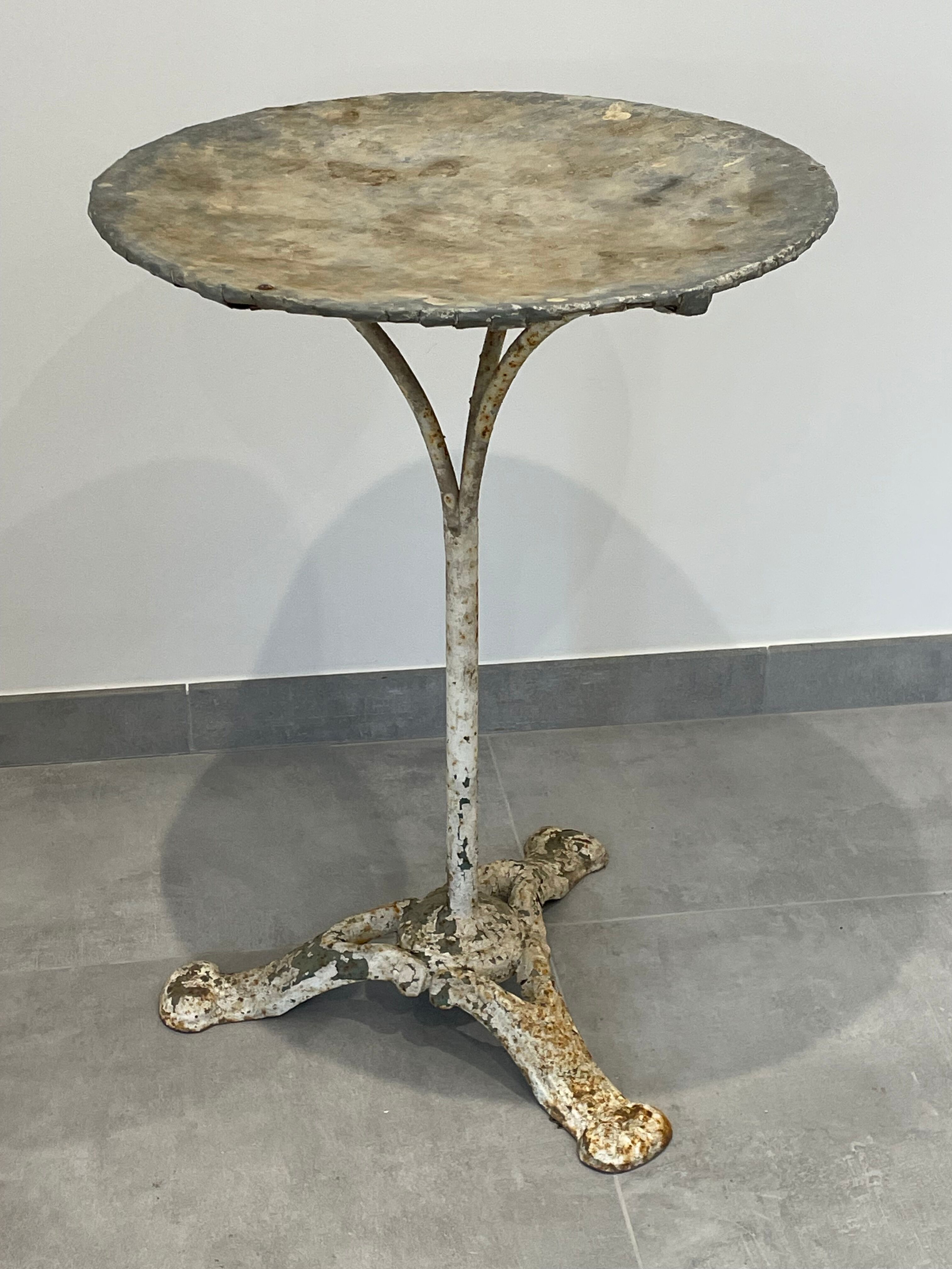 pedestal table, iron, cast iron and zinc guinguette table