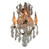 Cage chandelier, molded glass and bronze pendants, circa 1800