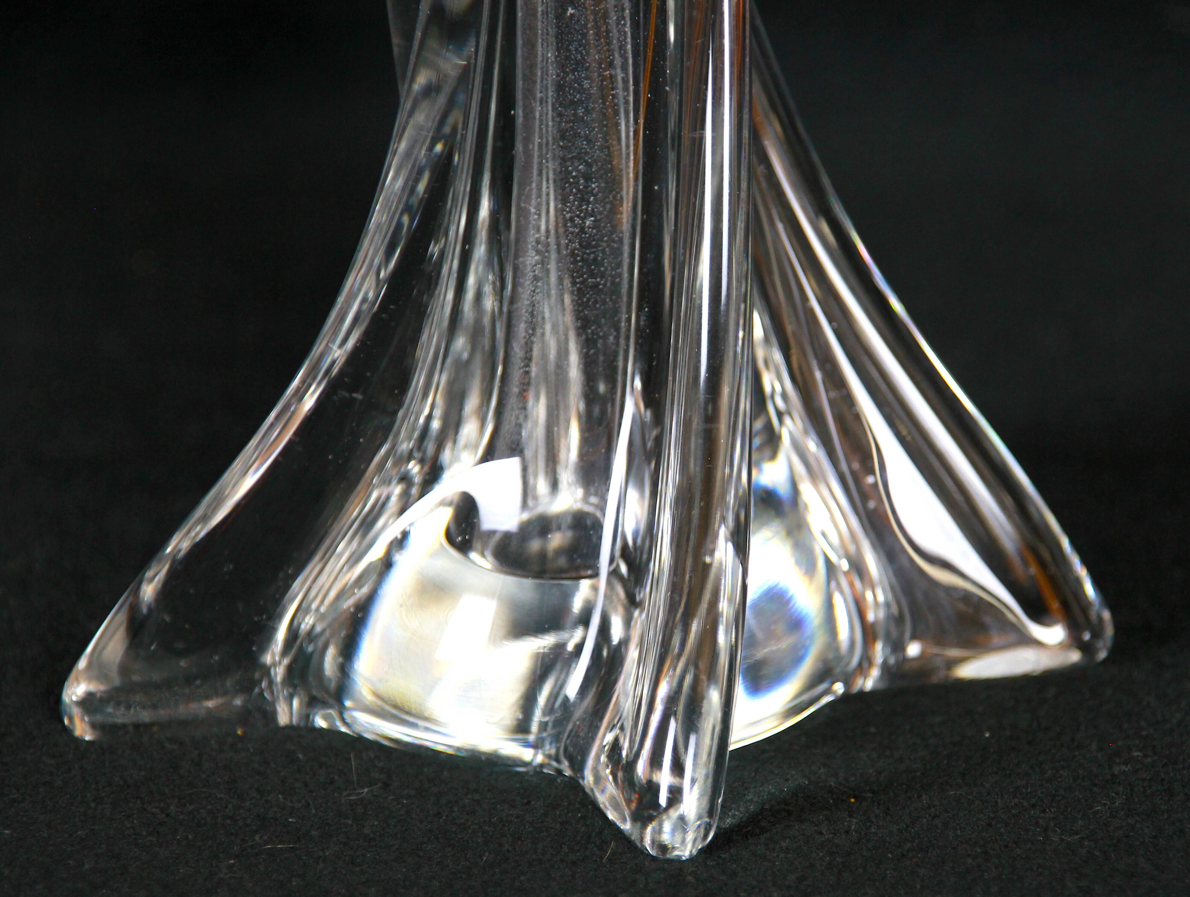 Twisted crystal glass bedside lamps, mid-century France - a pair