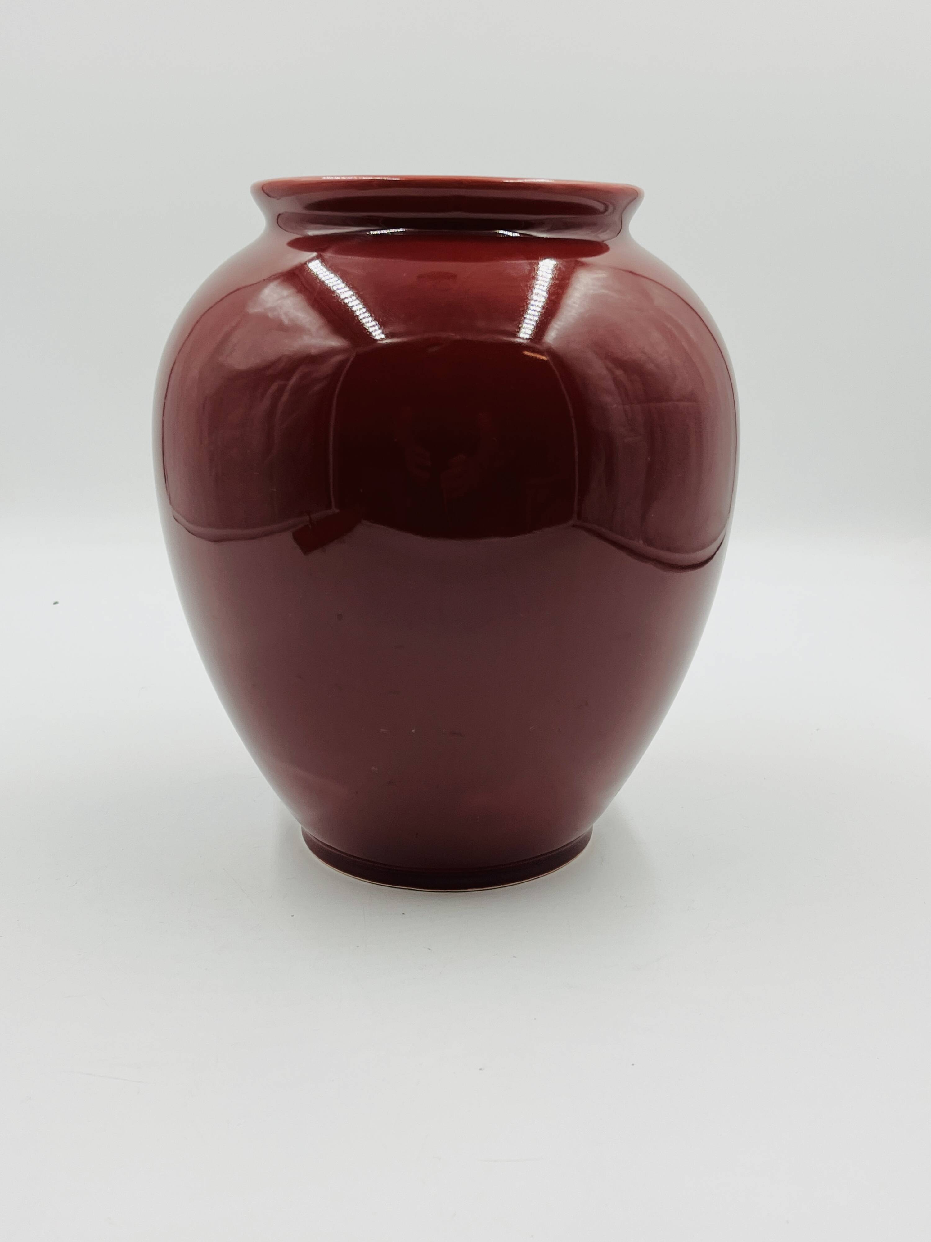 Vintage vase in glazed burgundy ceramic