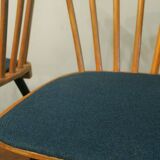 Set of 4  dining chairs splayed legs and petrol blue-green covers, 1960s
