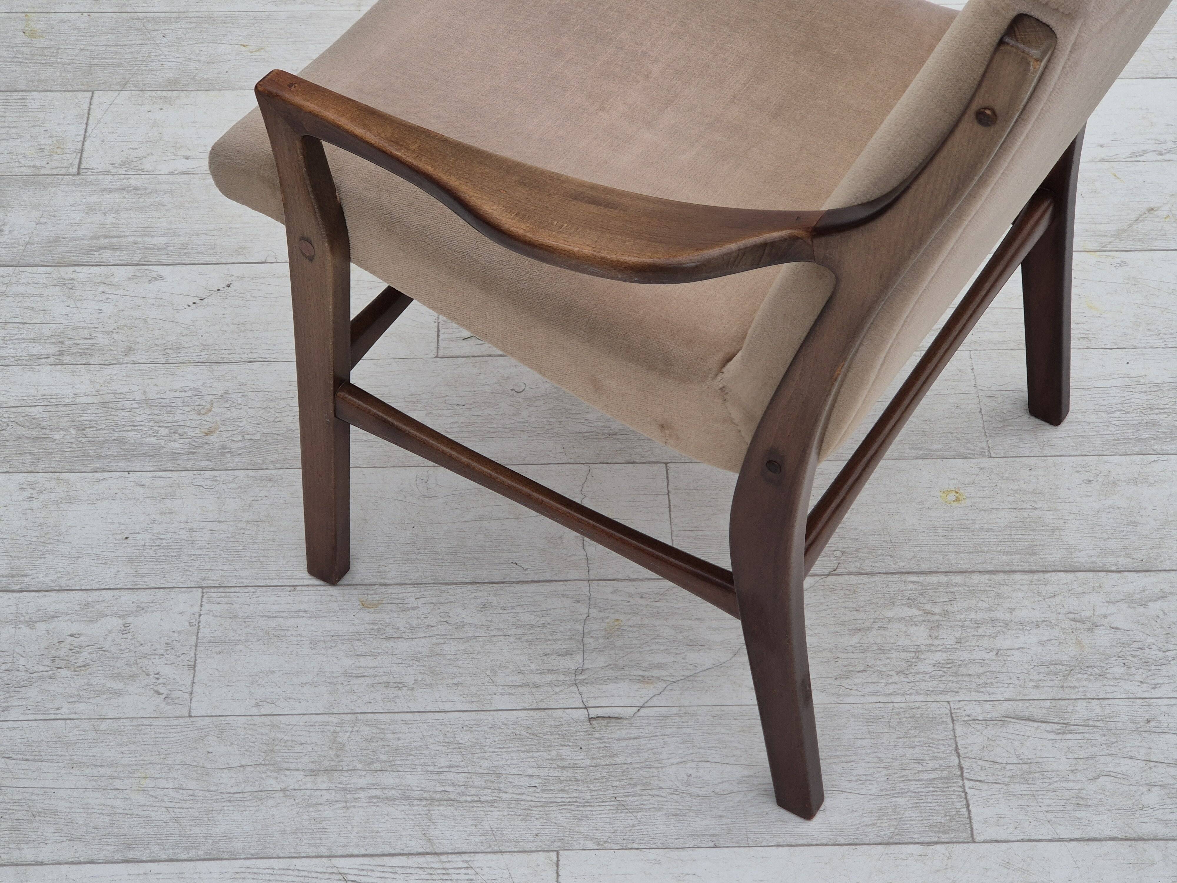 1960s, Scandinavian design, highback armchair, original condition, furniture velour, beech wood.