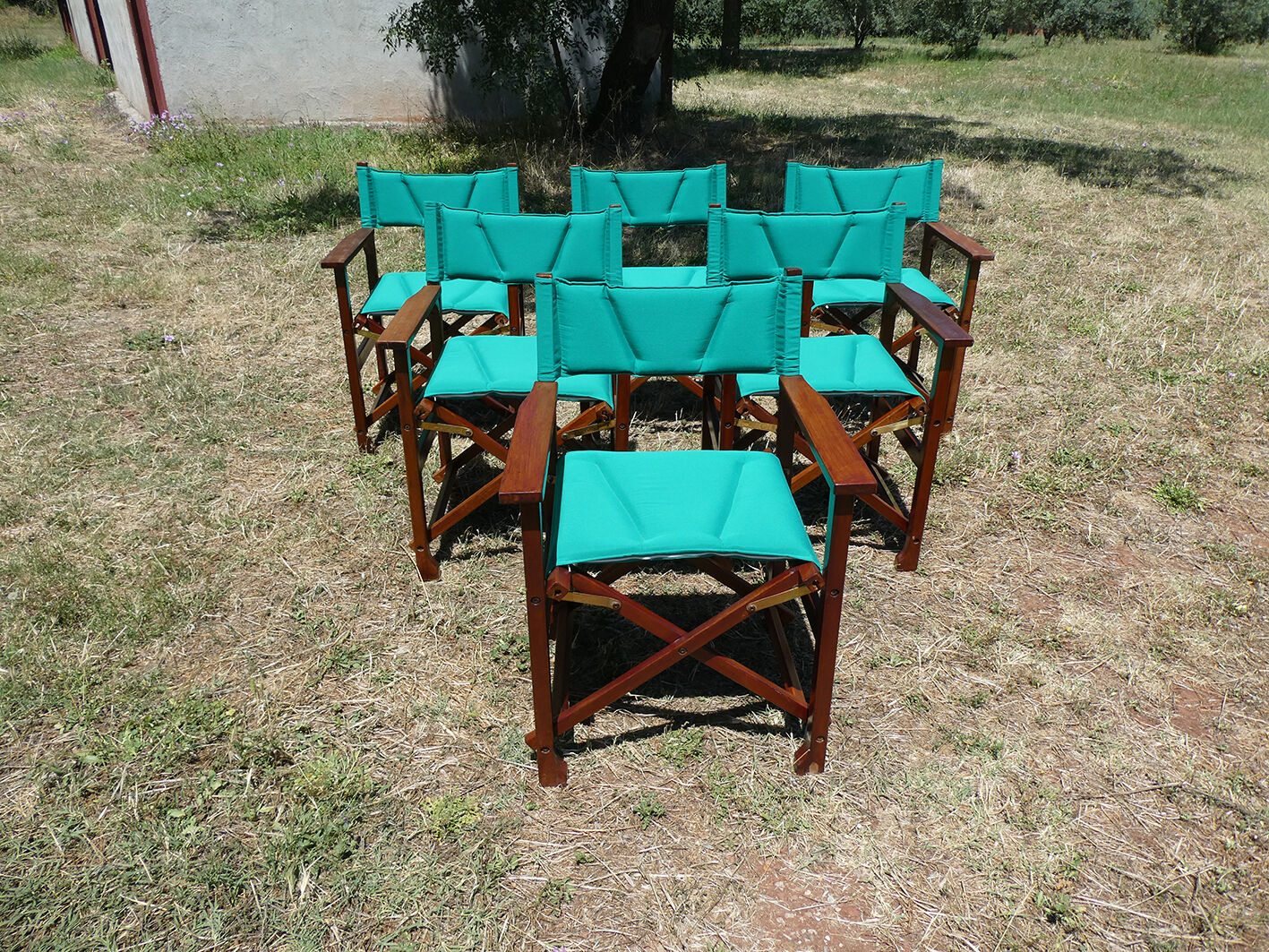 Lot of 6 foldable chairs in solid teak Roland Vlaemynck