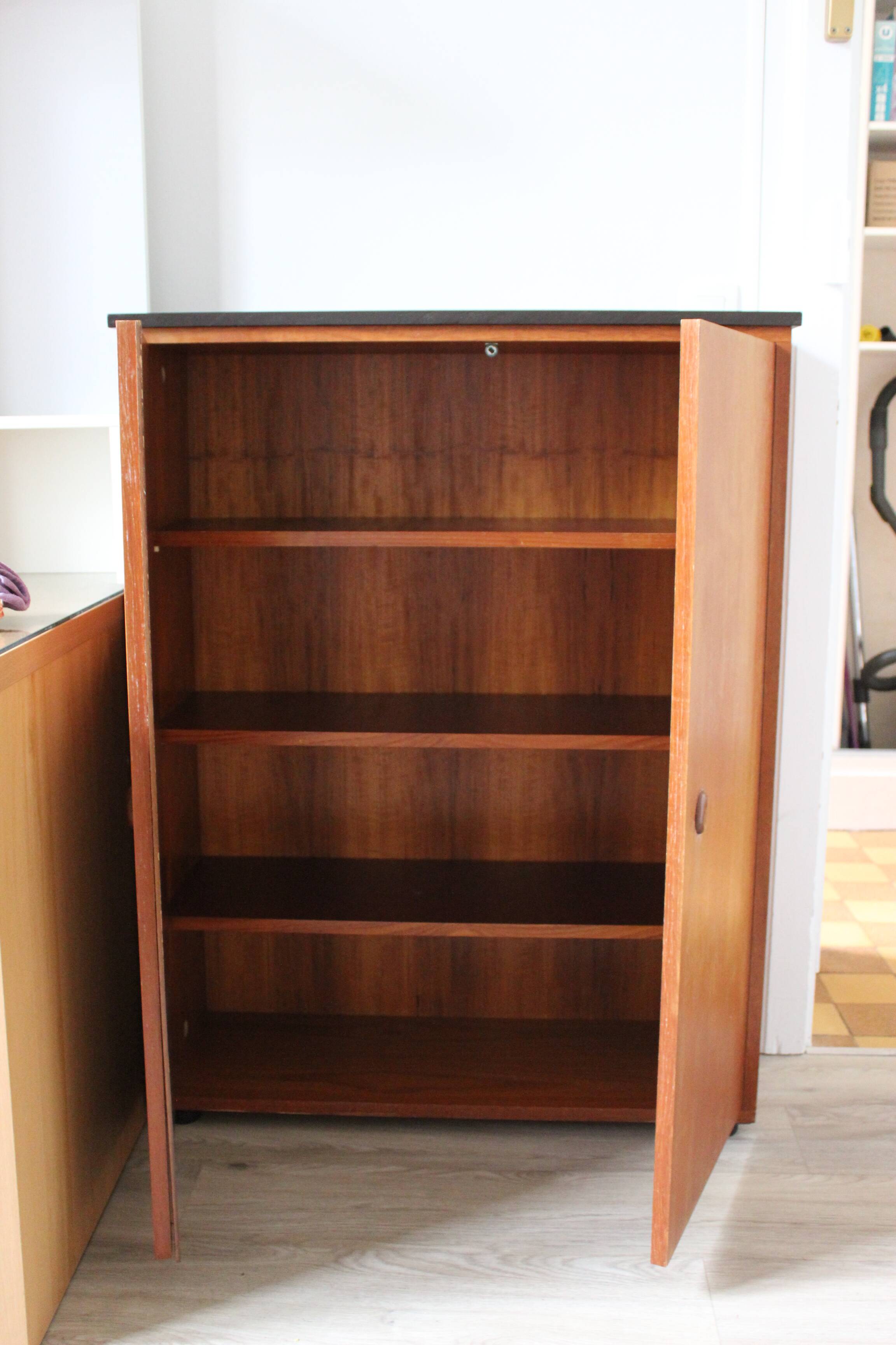 Teak-plated vintage sideboard body - France furniture - 60s