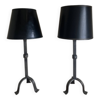 Pair of XXL wrought iron lamps from Marolles, 1950