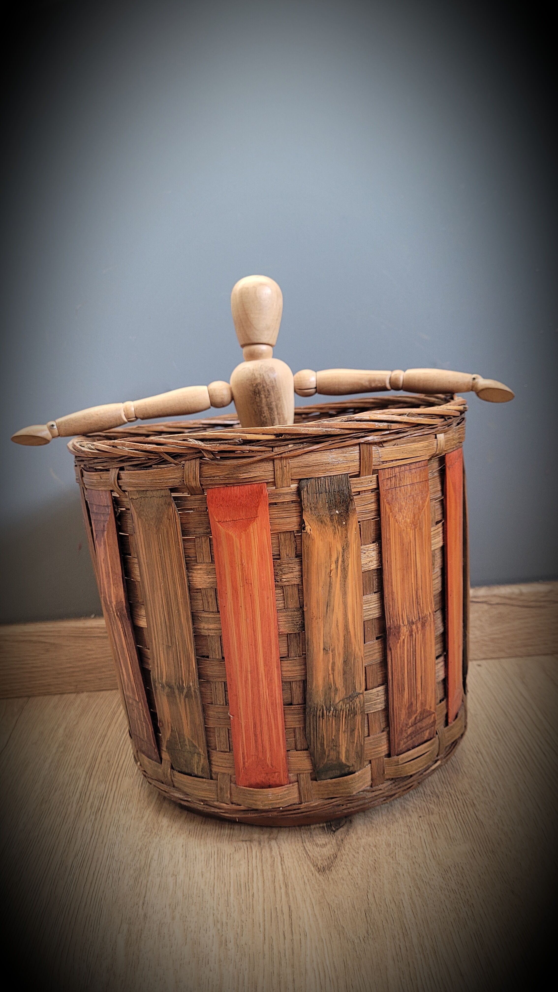 Wooden rattan basket