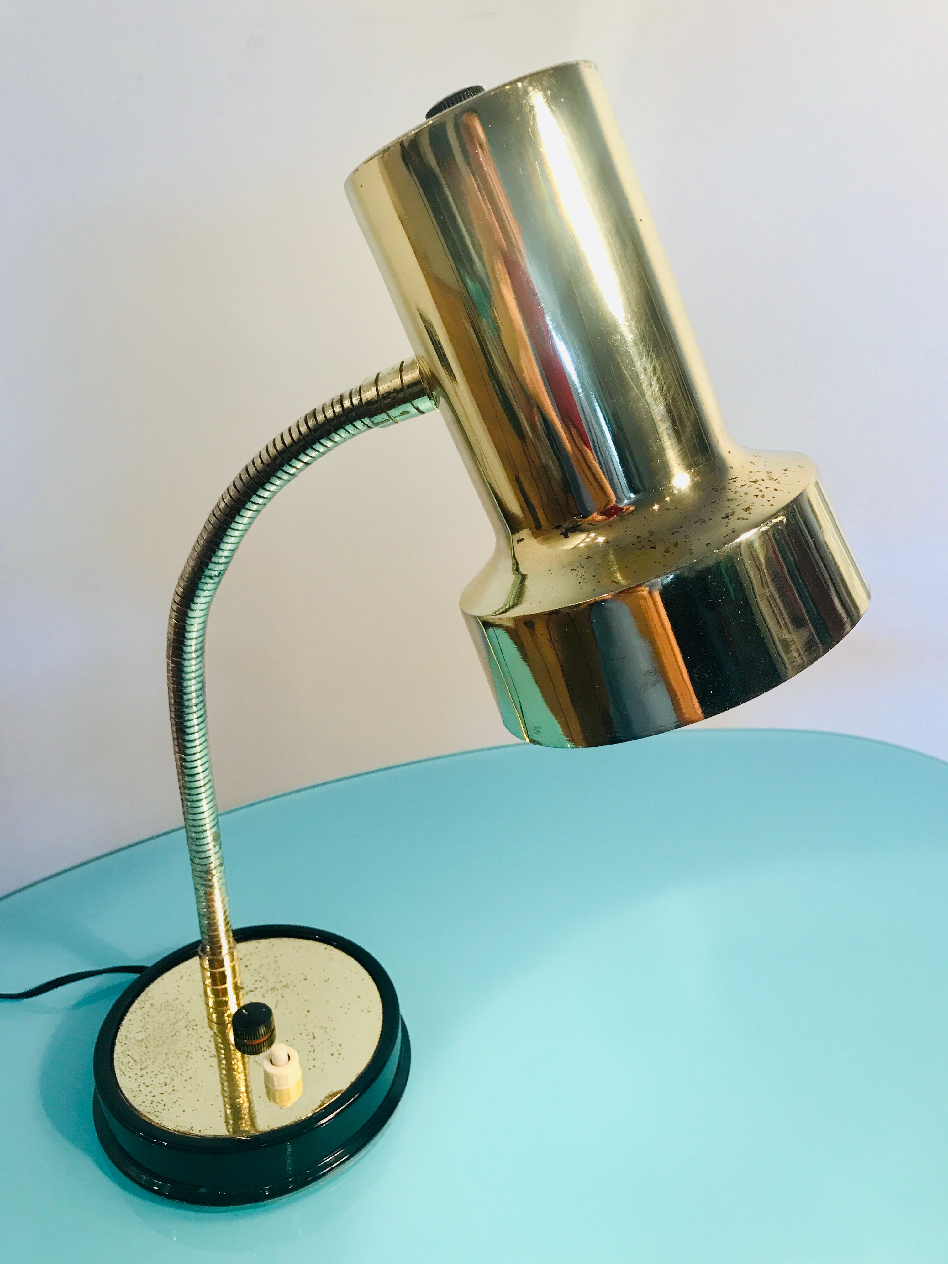 Art deco lamp, golden lamp shade, retro table lamp for apartment decor