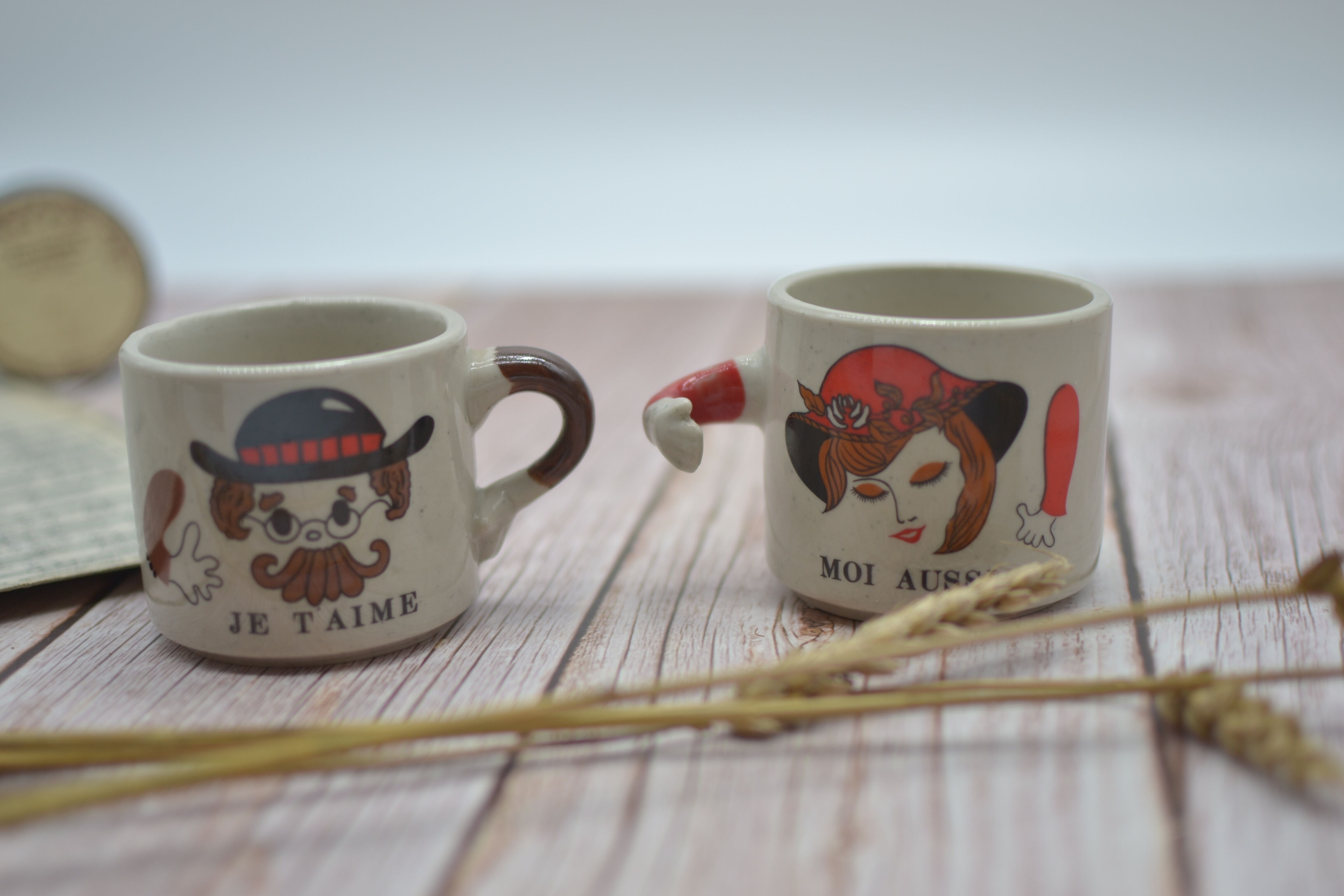 Duo of vintage cups I love you Me too
