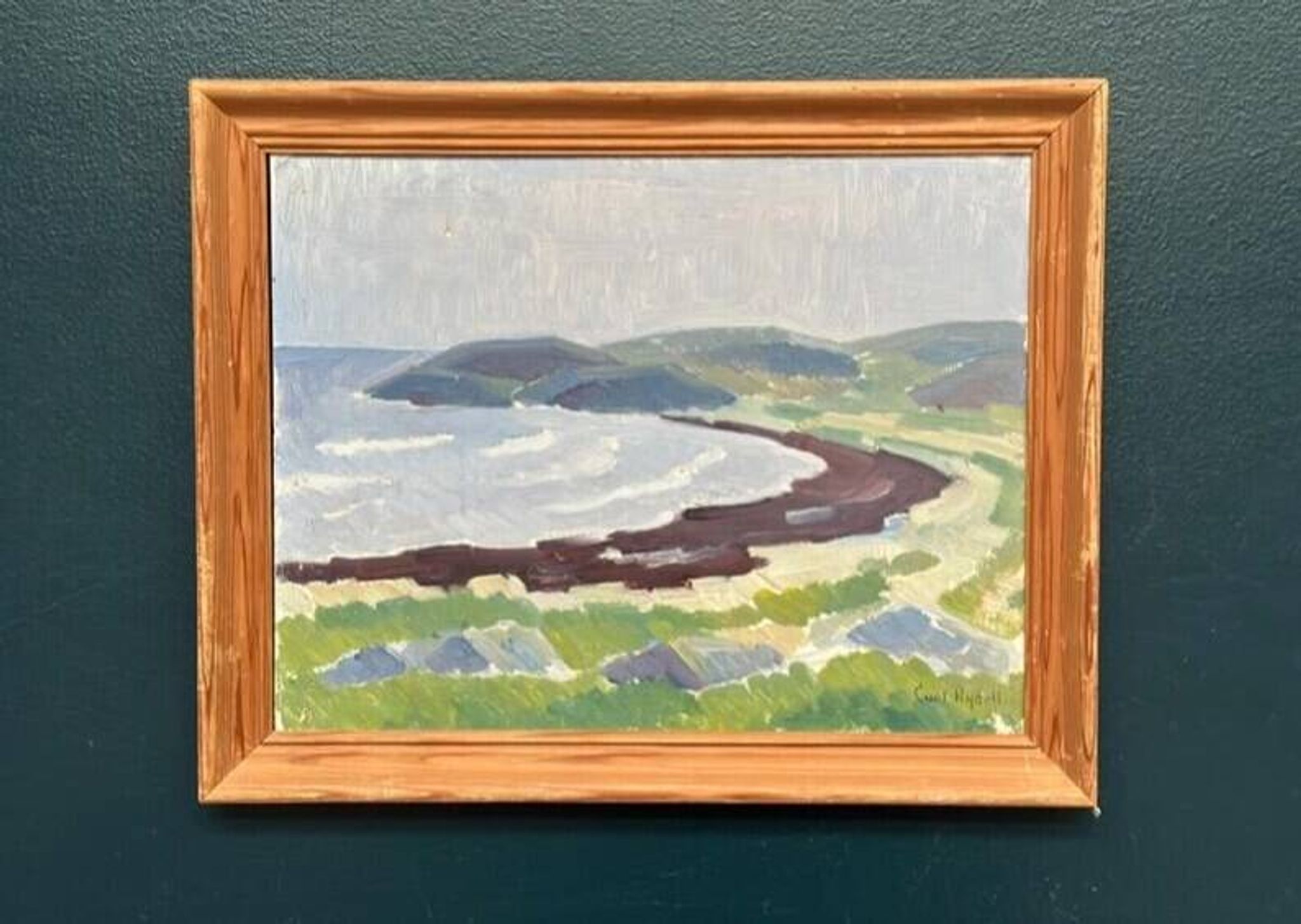 Original Swedish Oil on Panel – “Coastal Landscape” by Curt Rydell – Signed – Vintage & Framed – 33 × 40 cm (13" × 15.7")