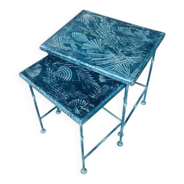 Postmodern Handmade Nesting Table Set by J. Berdou, France, 1980s, Set of 2