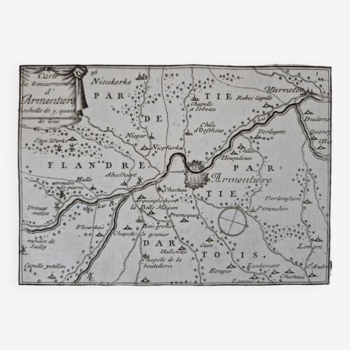 17th century copper engraving "Map of the government of Armentière" By Pontault de Beaulieu
