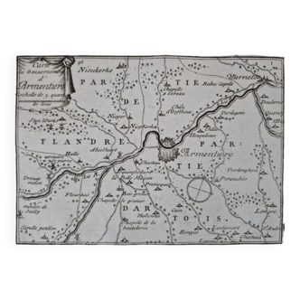 17th century copper engraving "Map of the government of Armentière" By Pontault de Beaulieu