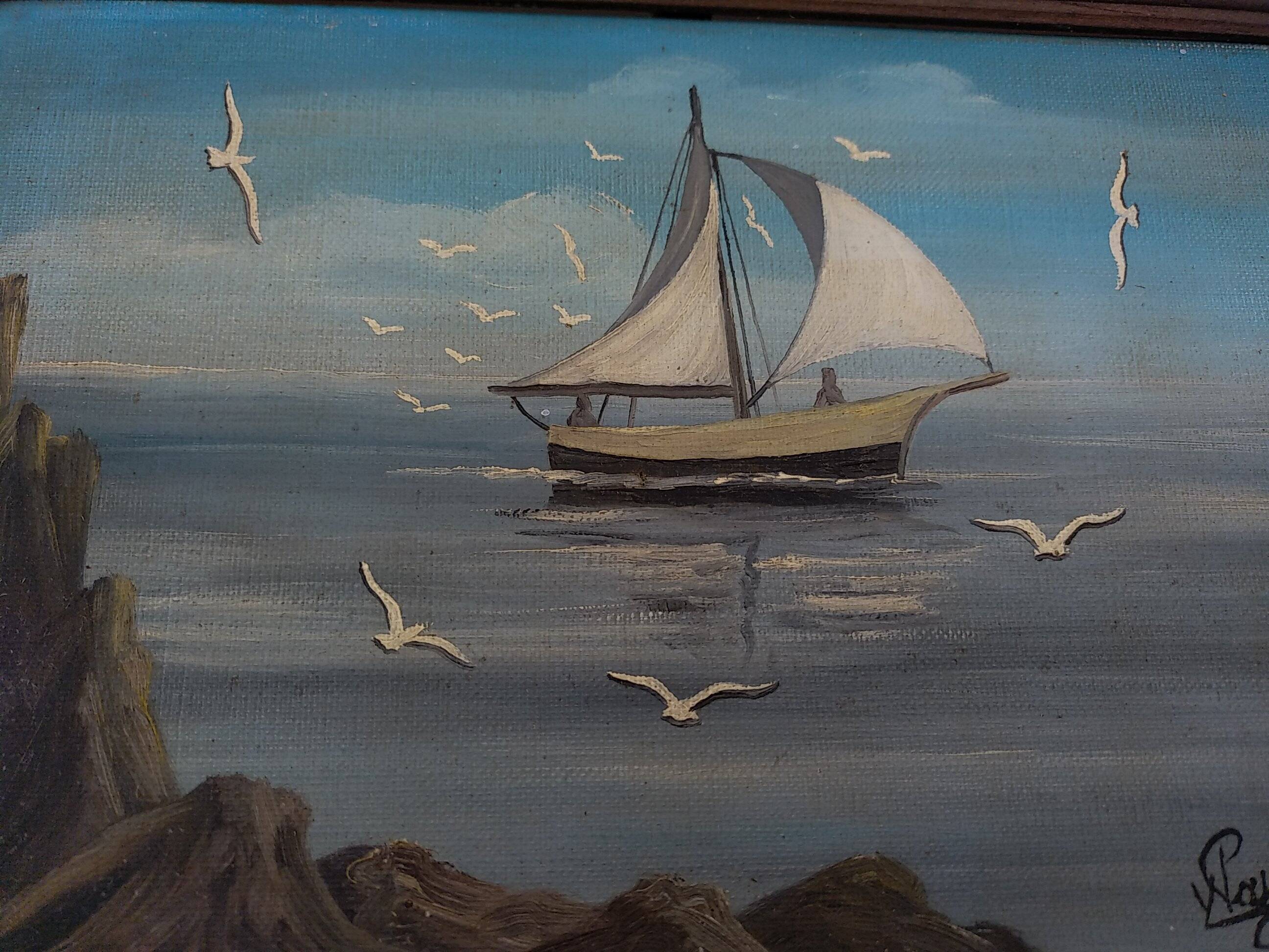 Sailboat and flight of seagulls. Yvon Pauluzzi.