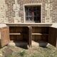 Low sideboard in raw wood, with 4 doors, salvaged from an Indian home