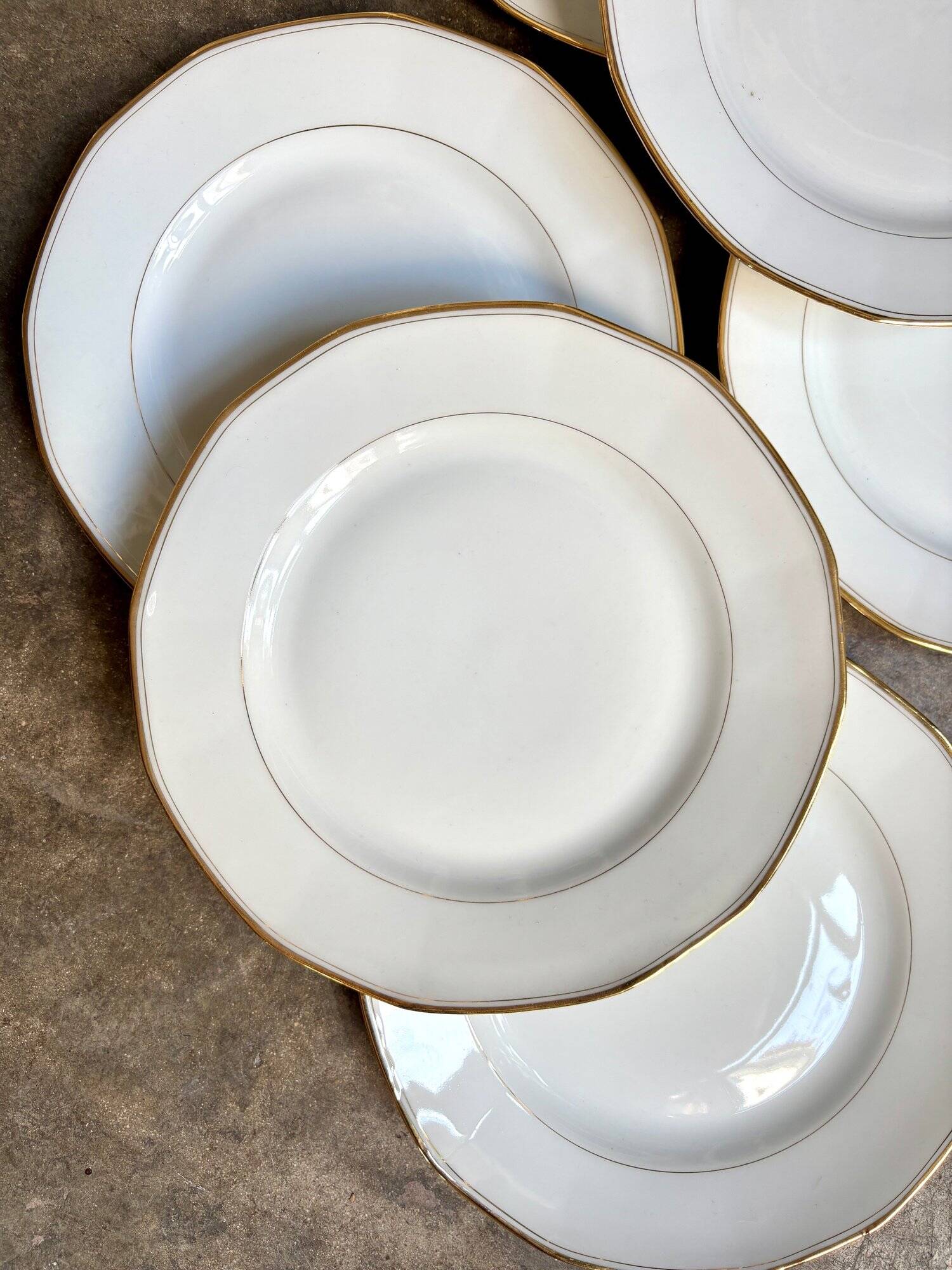 6 CBCie white and gold porcelain dinner plates