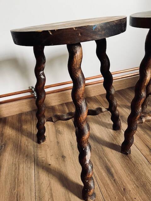 Pair of turned wooden stools
