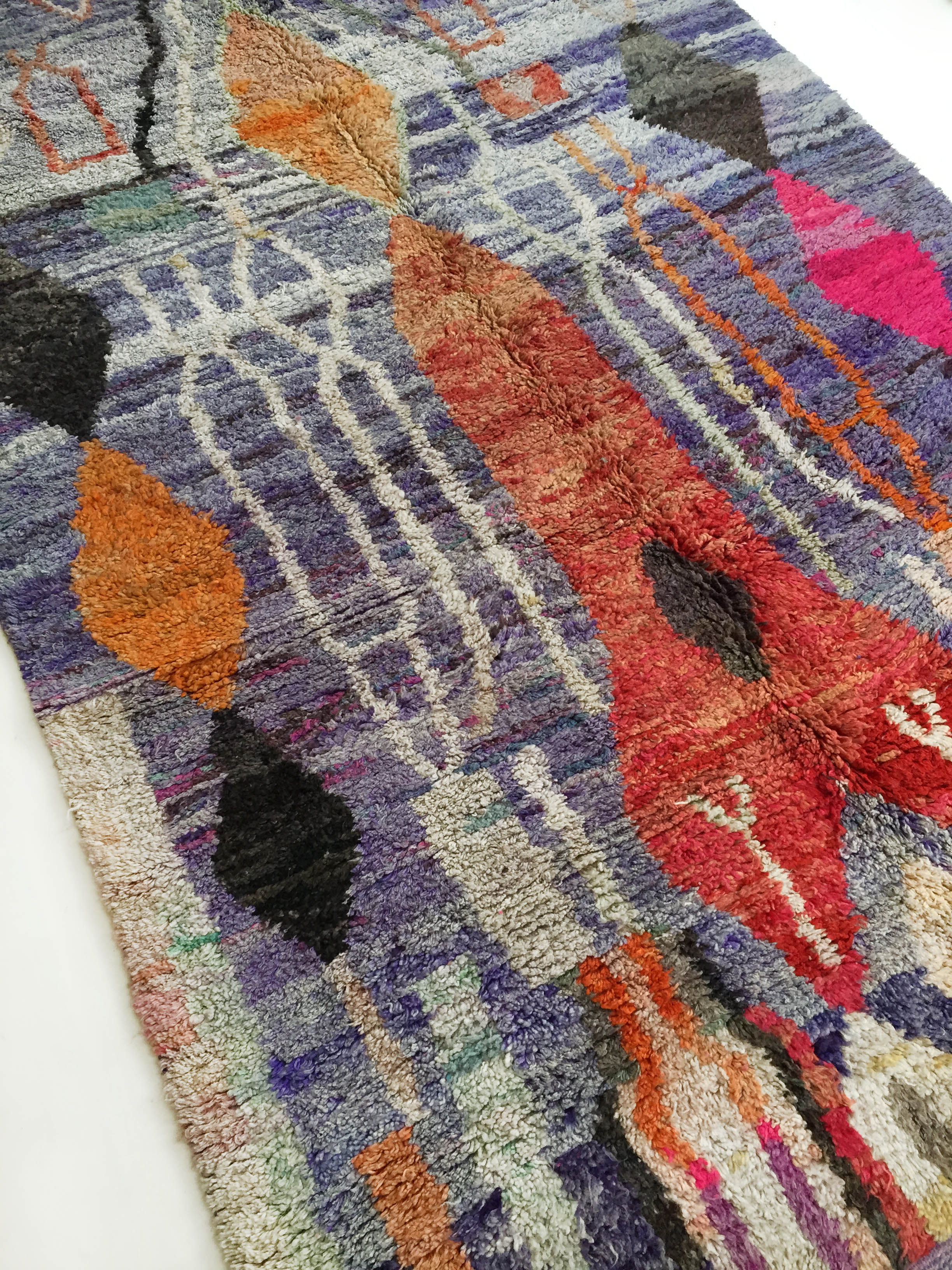 Moroccan Berber carpet boujaad purple with colorful patterns 325x200cm
