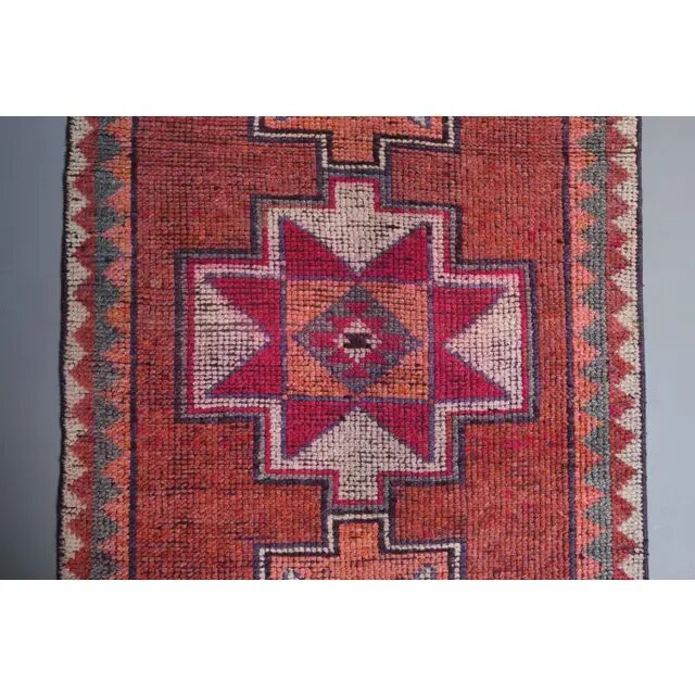 Vintage Turkish Oushak Handmade Wool Cotton Red Runner 87x336
