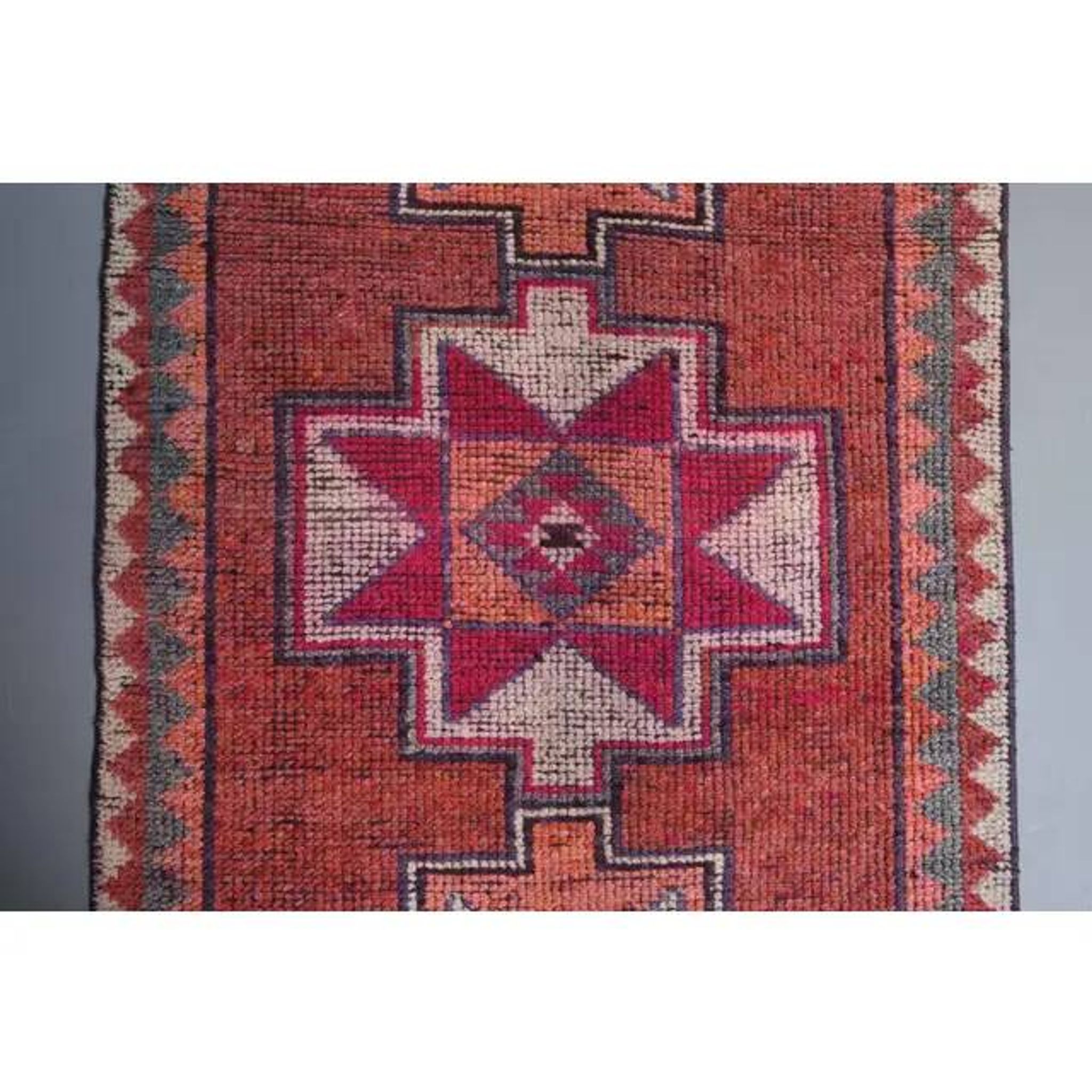 Vintage Turkish Oushak Handmade Wool Cotton Red Runner 87x336