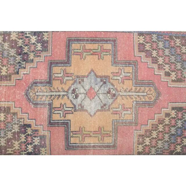 Vintage Turkish Oushak handmade wool cotton pink area rug 106x167