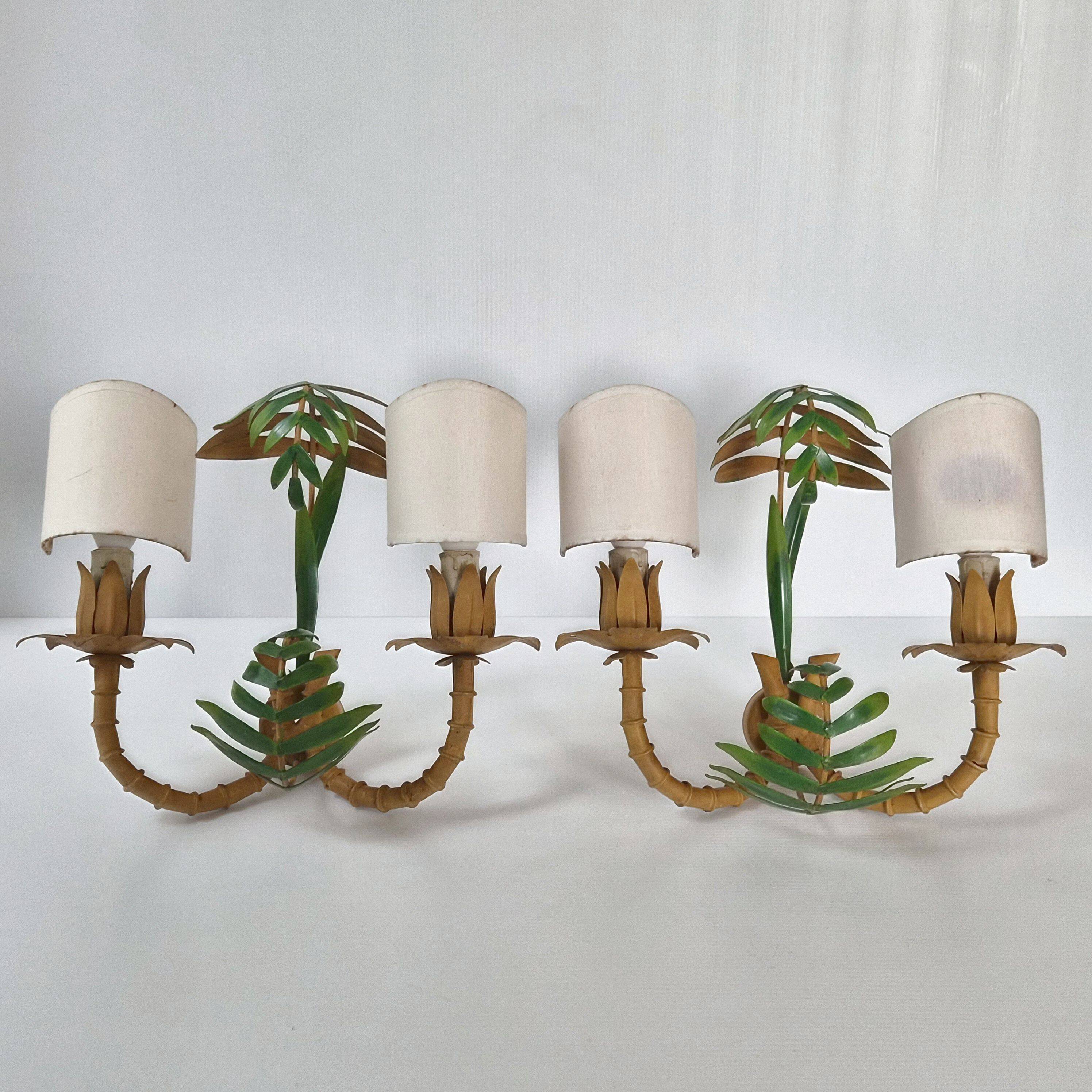 Pair of bamboo imitation wall lights, vintage 1970s.