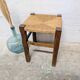 Square stool in wood and straw
