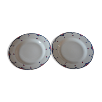 Lot de deux grands plats ronds en porcelaine de Limoges Lanternier